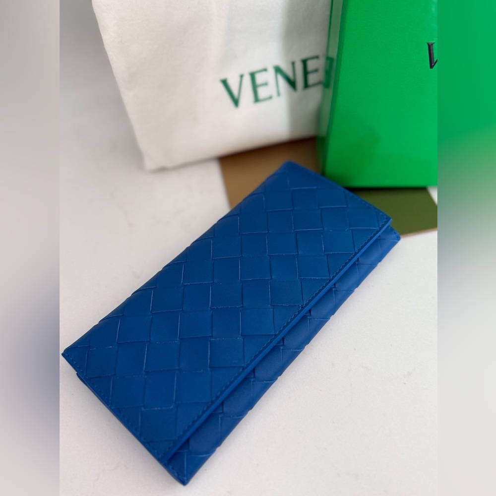 Bottega Veneta Nappa Intrecciato Continental Flap Wallet Bluette NWT - Picture 5 of 11